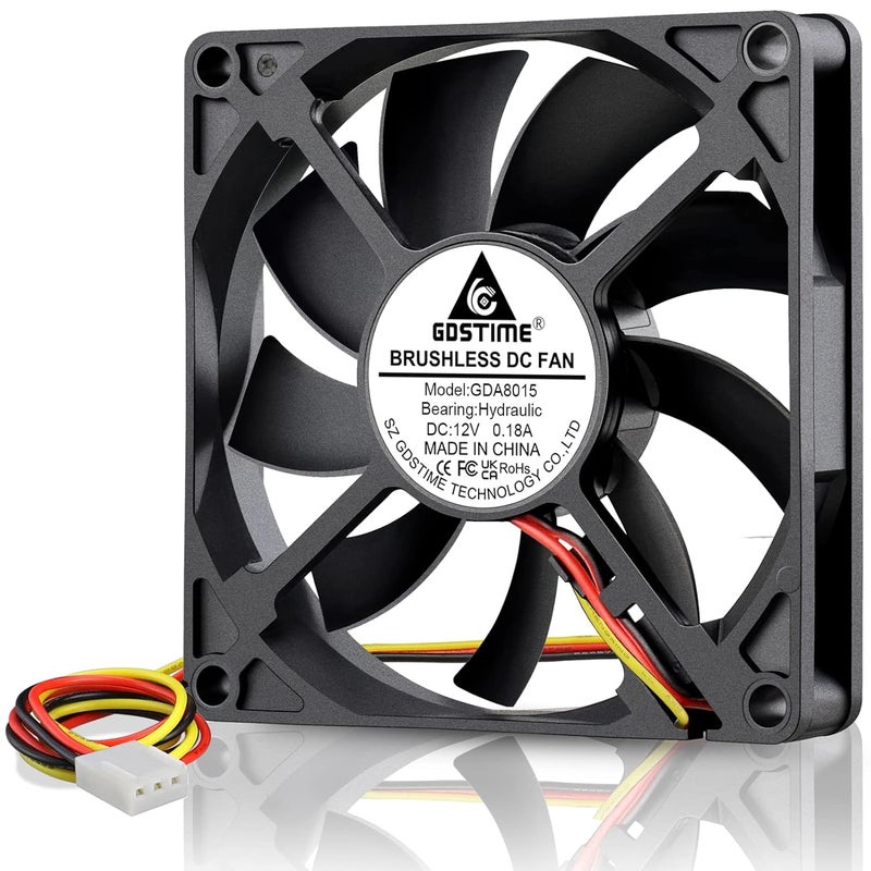 GDSTIME 80mm 12Volt Fans, 80mm x 80mm x 15mm 8015 3PIN DC Brushless Cooling Fan - Image 1